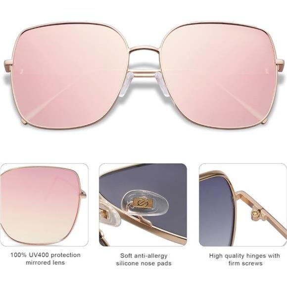 ??Oversized Square Metal Frame Sunglasses for Women Men Flat Mirrored Lens main image 4